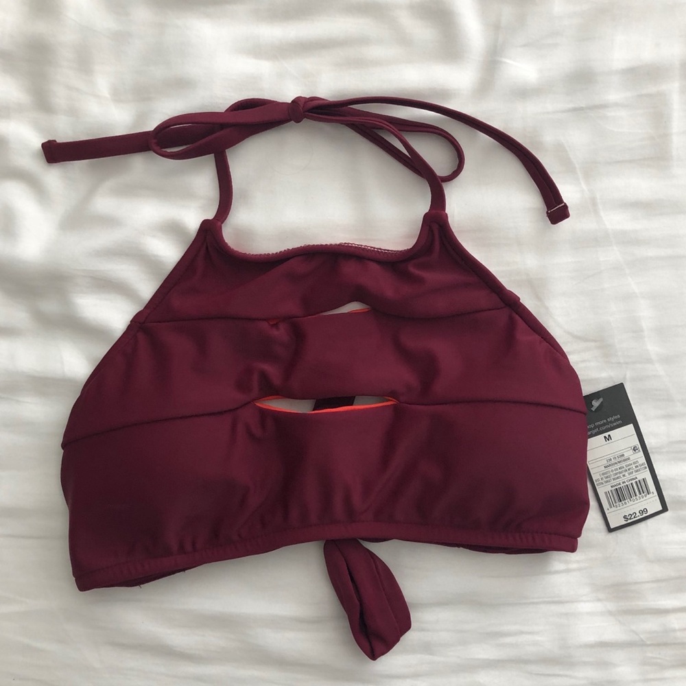NWT Size M High Neck Maroon Swim Suit Top